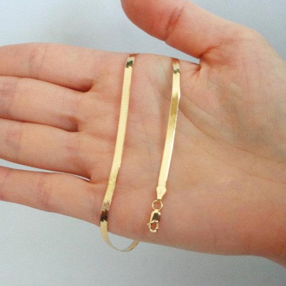 Herringbone Necklace Gold Plated Sterling Silver Herringbone Chain Stamped 925 - Picture 6 of 8